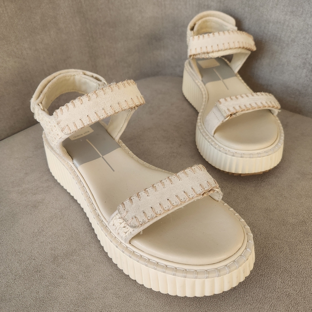 Dolce Vita sandals 9.5 ivory suede Crochet Debra chunky platform strappy new$130